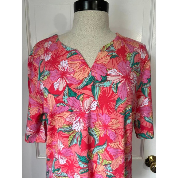APPLESEED'S Pink Hibiscus Print Tee Shirt Blouse Top Cotton Womens M - Picture 2 of 6